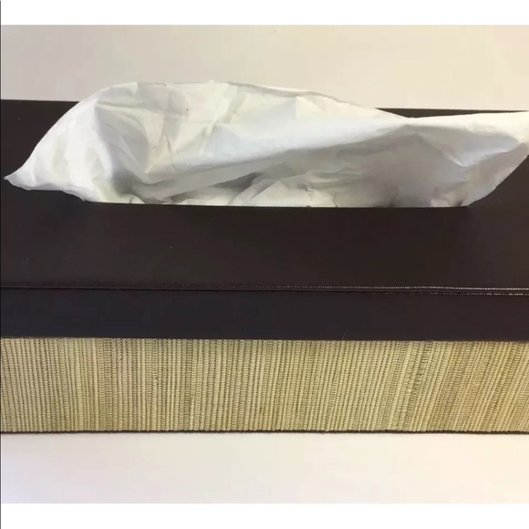 New Decorative HandWoven Abaca Straw Tissue Box With Faux Leather Beige Brown - Picture 3 of 8